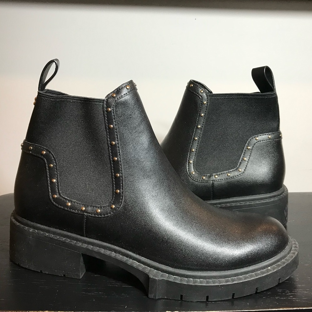 Coach Black Ankle Boots with Stud Accents